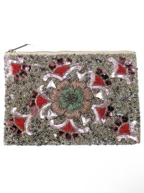 FLORAL Beaded Gemstone Clutch Pouch Bag